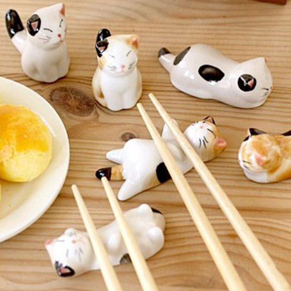 6 Piece Ceramic Cat Chopsticks Holders Set