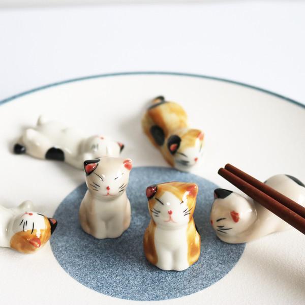 6 Piece Ceramic Cat Chopsticks Holders Set