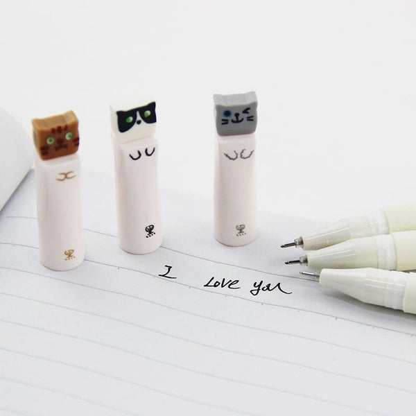 Set of 3 Cute Kawaii Ink Gel Cat Head Pens