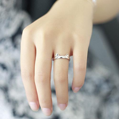Silver Plated Cat Ear and Paws Ring