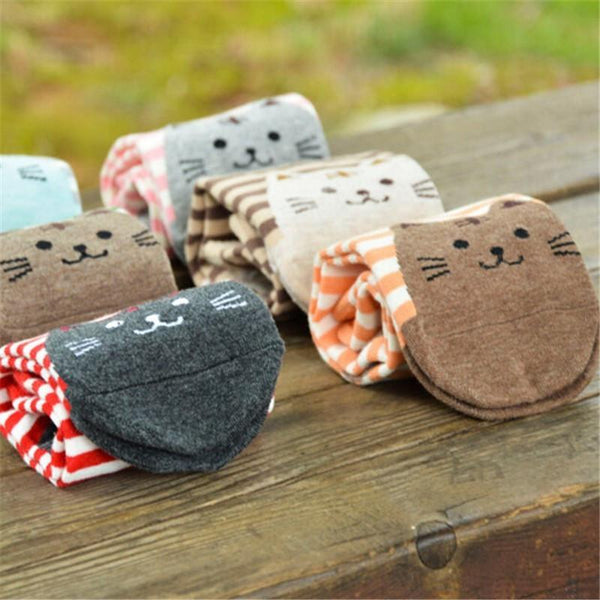Cute Striped Cat Face Socks