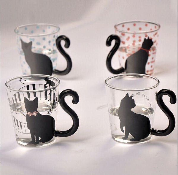 Cute Creative Black Tail Cat Kitty Glass Cup
