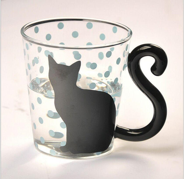 Cute Creative Black Tail Cat Kitty Glass Cup
