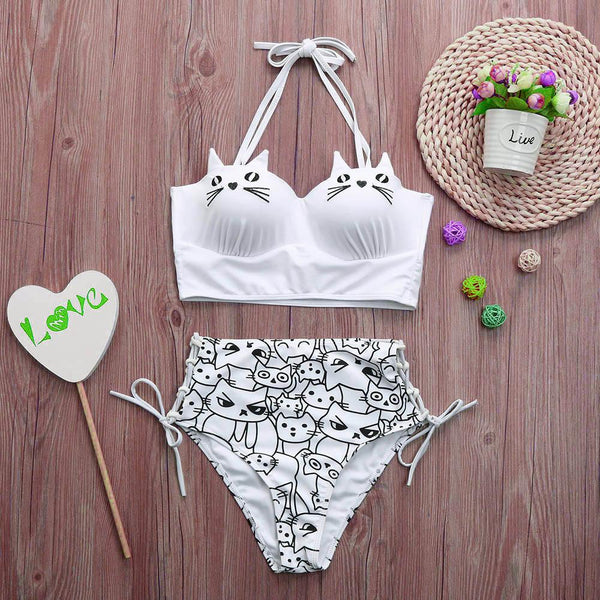 Cute Cat Faces Bikini Swimwear
