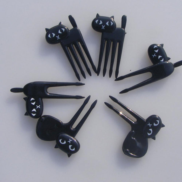 6 Piece Little Black Cat Fruit Forks
