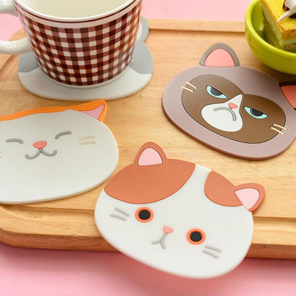 Cute Cat Silicone Coasters for Cups