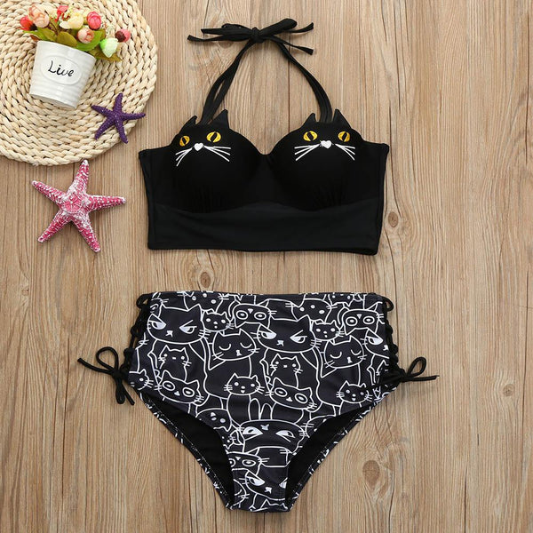 Cute Cat Faces Bikini Swimwear