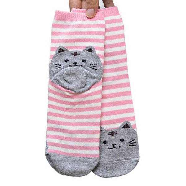 Cute Striped Cat Face Socks