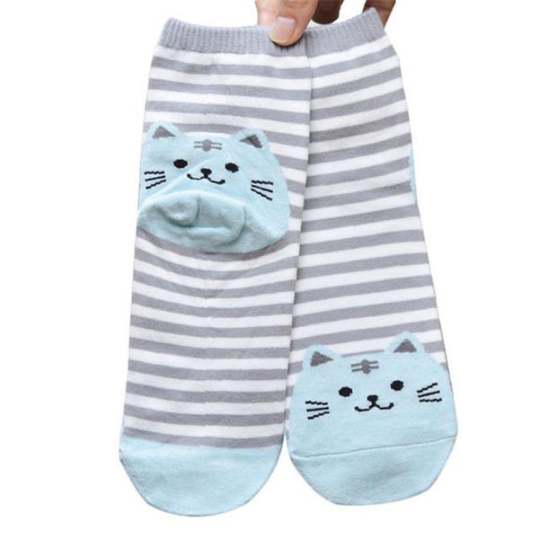 Cute Striped Cat Face Socks
