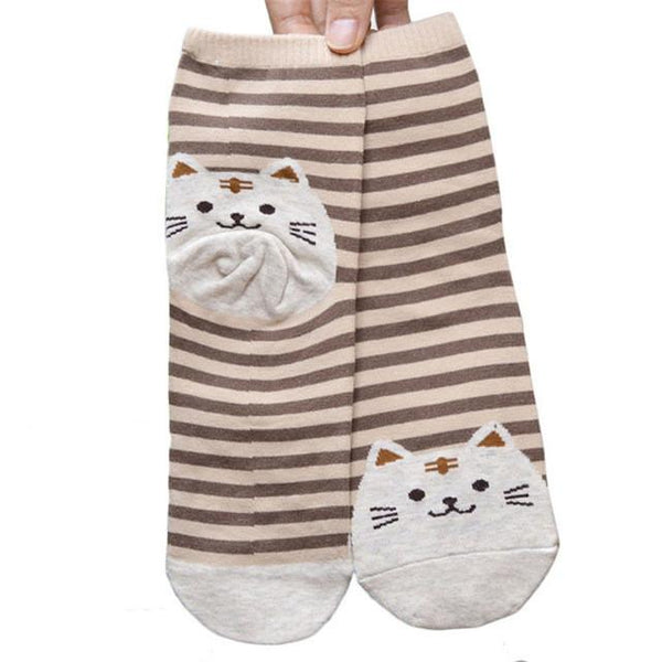 Cute Striped Cat Face Socks