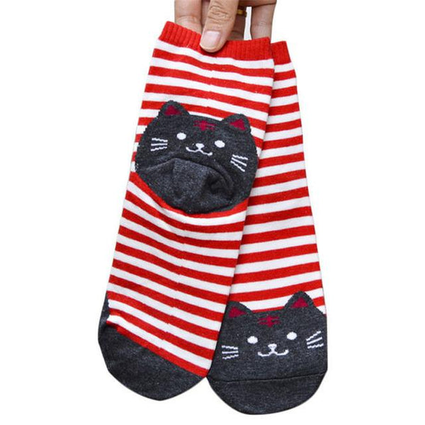 Cute Striped Cat Face Socks