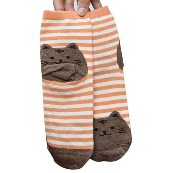 Cute Striped Cat Face Socks