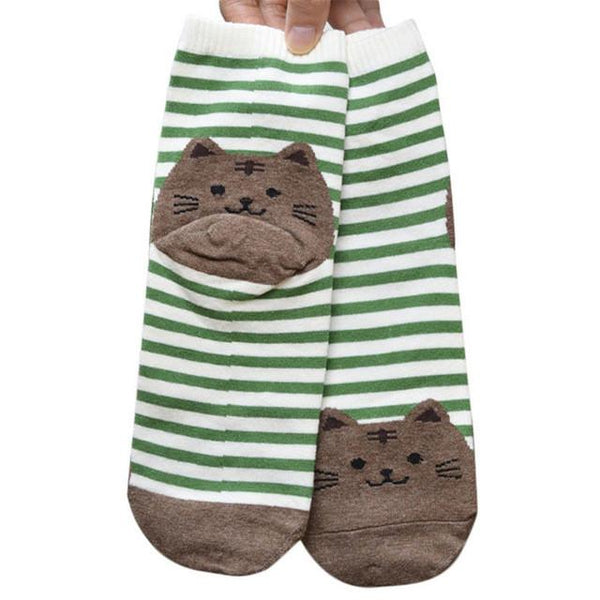 Cute Striped Cat Face Socks