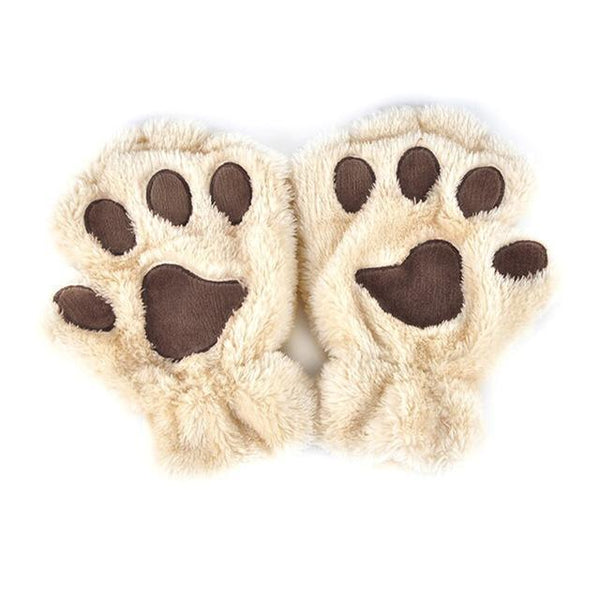 Plush Cat Paw Fingerless Mittens