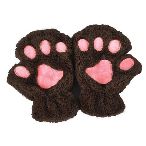 Plush Cat Paw Fingerless Mittens