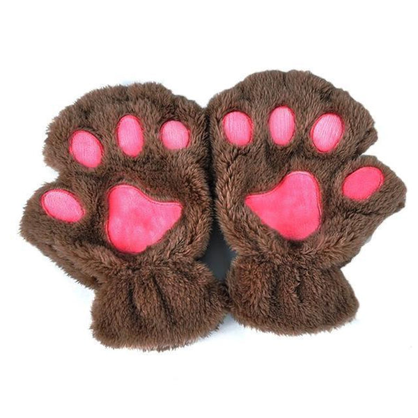 Plush Cat Paw Fingerless Mittens