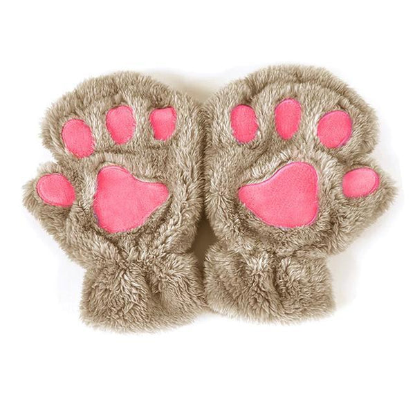 Plush Cat Paw Fingerless Mittens