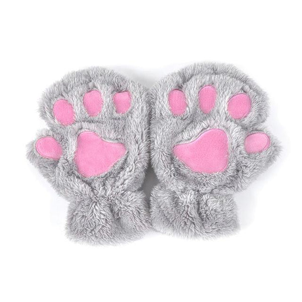 Plush Cat Paw Fingerless Mittens