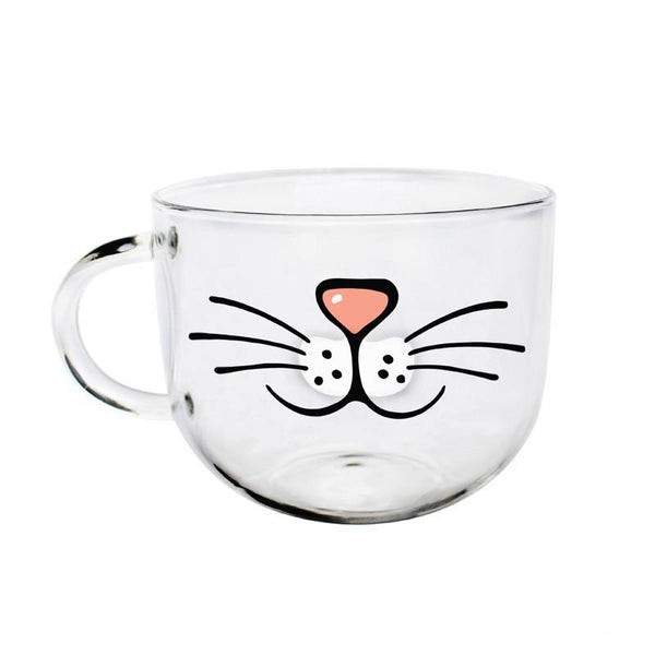 Cartoon Cat Face Glass Cup Mug