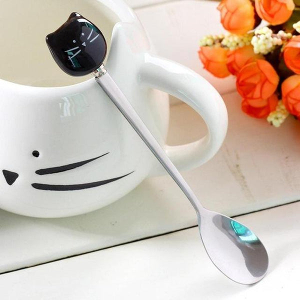 Black & White Stainless Steel Cat Spoon