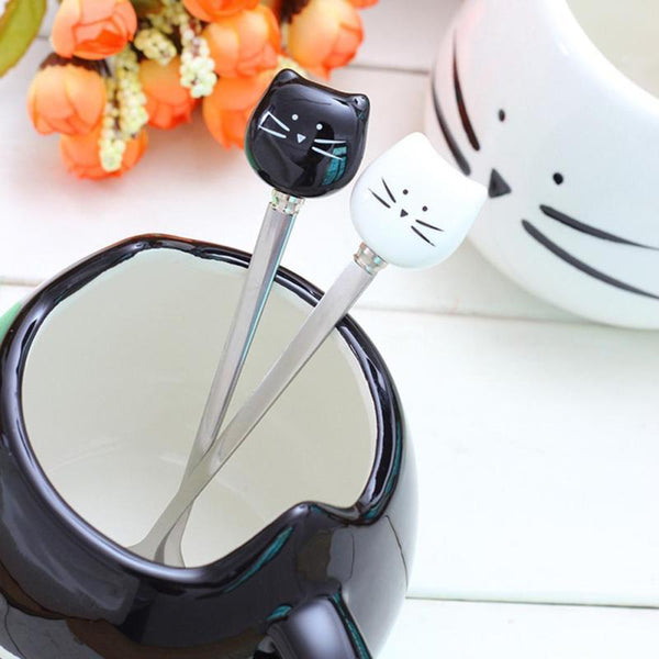 Black & White Stainless Steel Cat Spoon