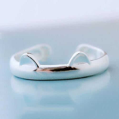 Silver Plated Cat Ear and Paws Ring