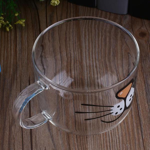 Cartoon Cat Face Glass Cup Mug
