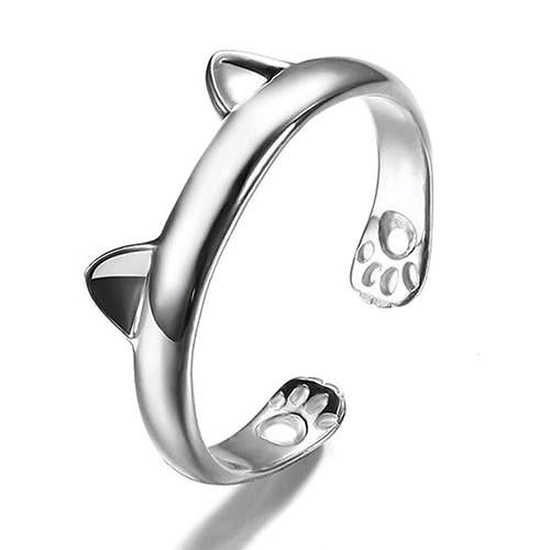 Silver Plated Cat Ear and Paws Ring
