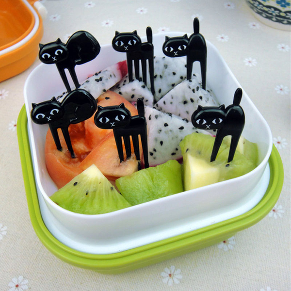 6 Piece Little Black Cat Fruit Forks