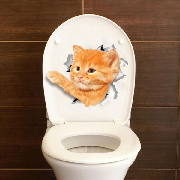 3D Cat Wall/Toilet Vinyl Decal Wall Sticker