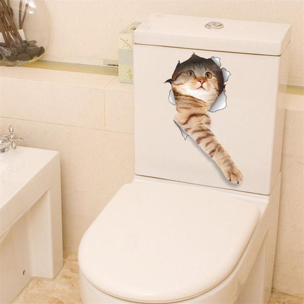 3D Cat Wall/Toilet Vinyl Decal Wall Sticker