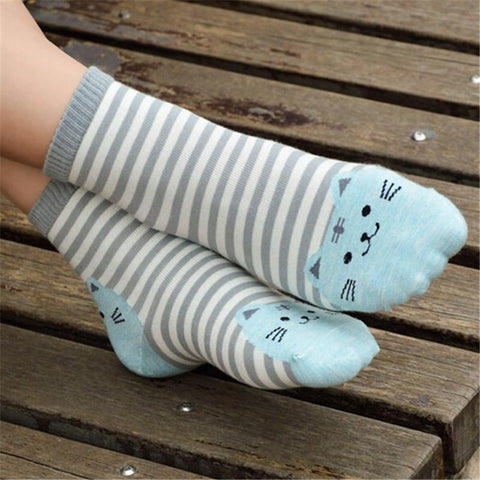 Cute Striped Cat Face Socks