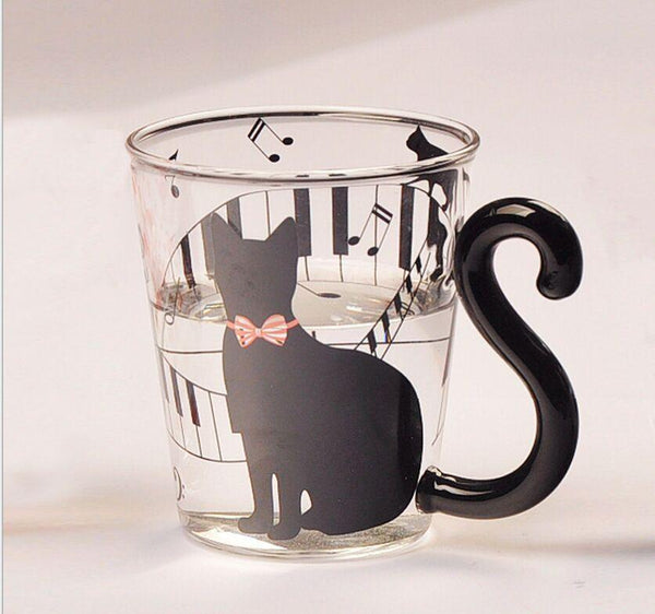 Cute Creative Black Tail Cat Kitty Glass Cup