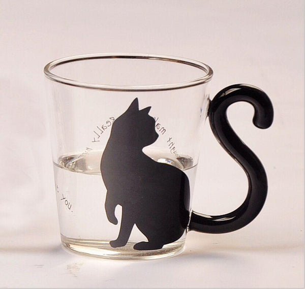 Cute Creative Black Tail Cat Kitty Glass Cup