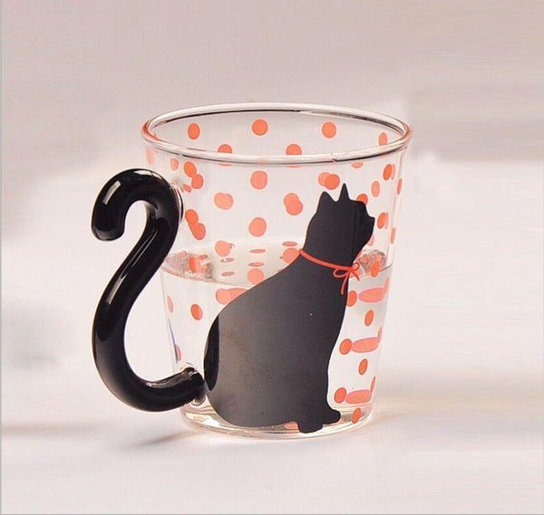 Cute Creative Black Tail Cat Kitty Glass Cup