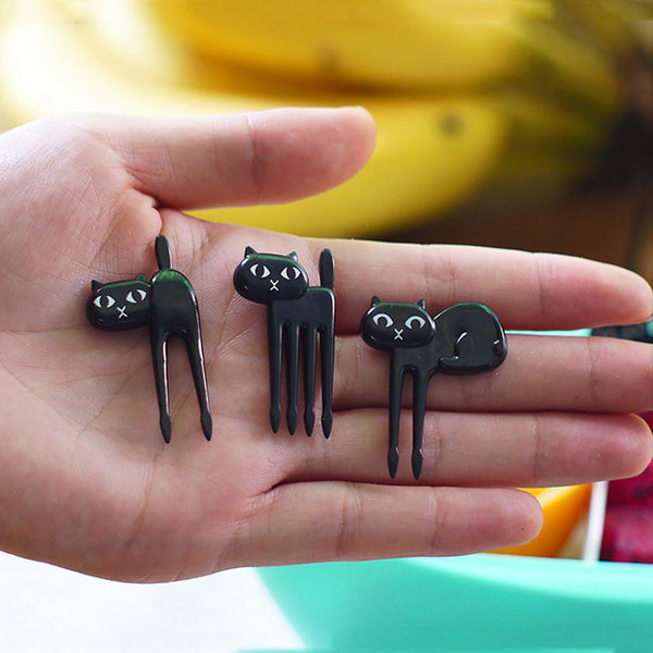 6 Piece Little Black Cat Fruit Forks