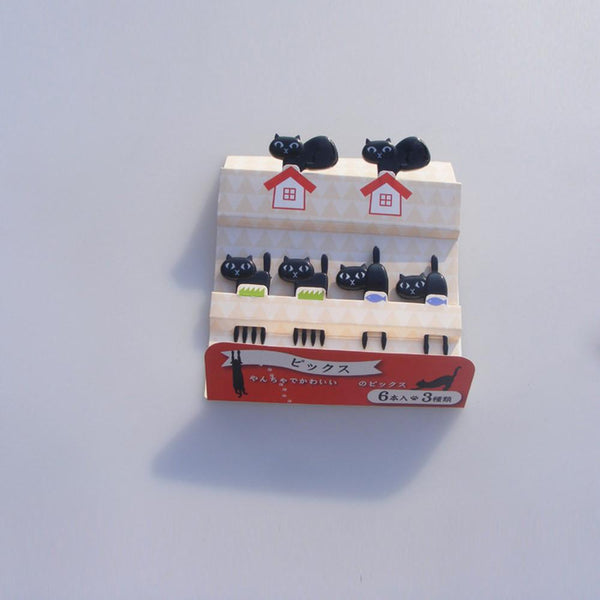 6 Piece Little Black Cat Fruit Forks