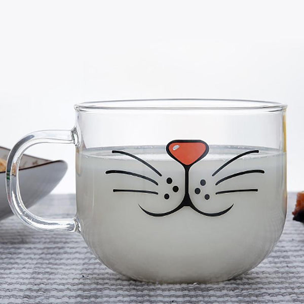 Cartoon Cat Face Glass Cup Mug