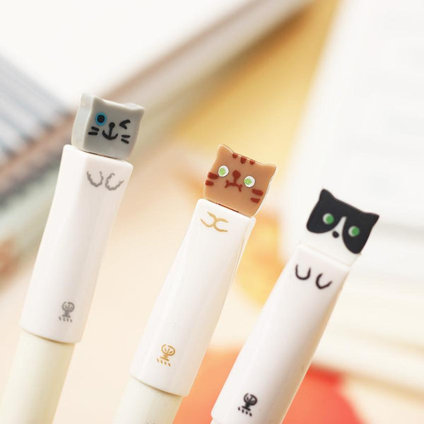 Set of 3 Cute Kawaii Ink Gel Cat Head Pens