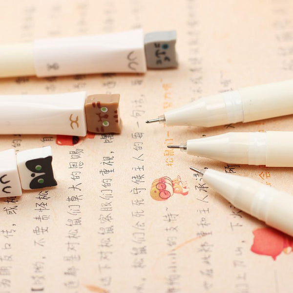 Set of 3 Cute Kawaii Ink Gel Cat Head Pens