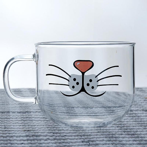 Cartoon Cat Face Glass Cup Mug
