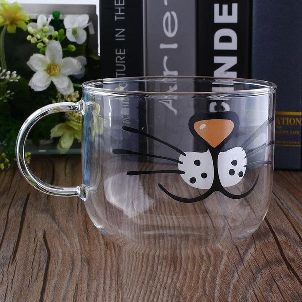 Cartoon Cat Face Glass Cup Mug