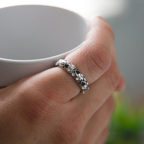 Rhinestone When I'm With My Pet Footprints Paw Ring