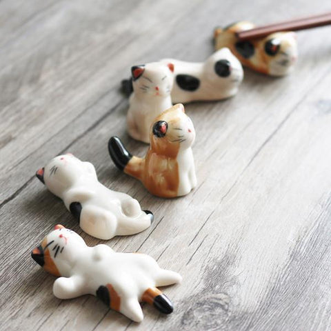 6 Piece Ceramic Cat Chopsticks Holders Set