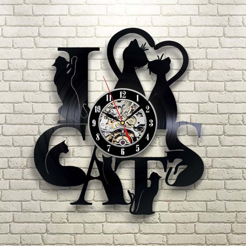 Vinyl Record Cat Wall Clock