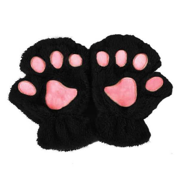 Plush Cat Paw Fingerless Mittens