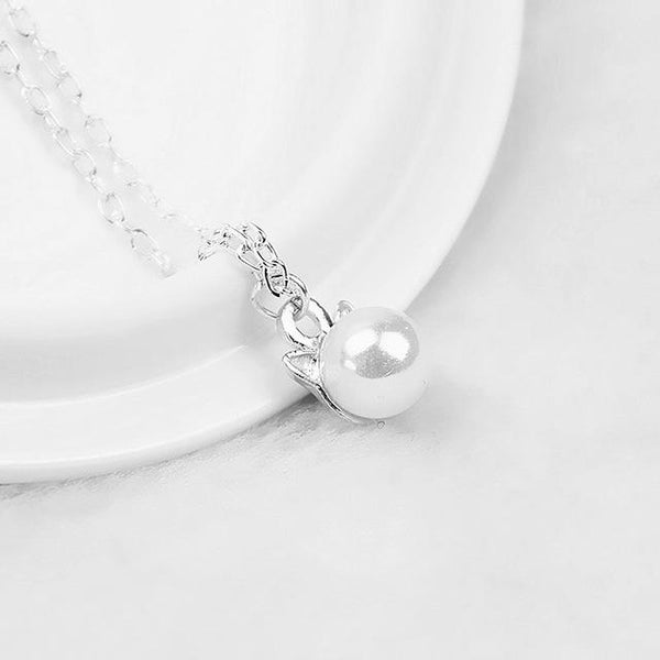 Faux Pearl Cat Head Studded Earrings & Necklace Jewelry Set