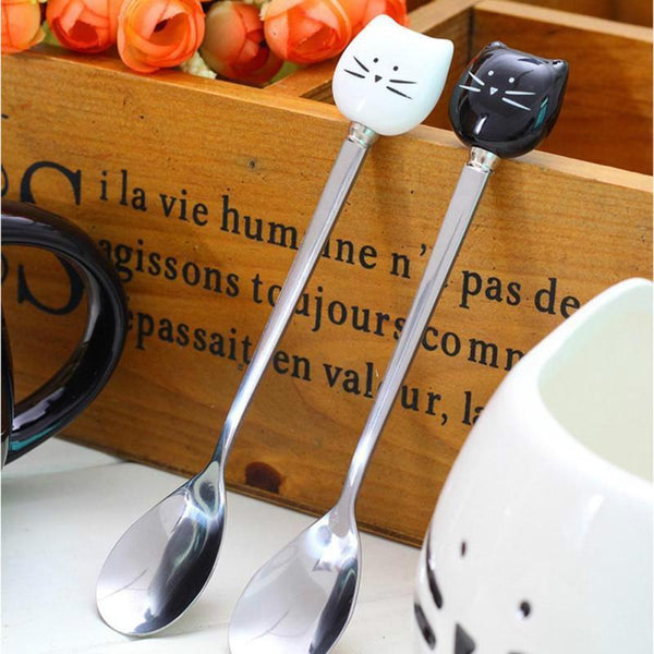 Black & White Stainless Steel Cat Spoon