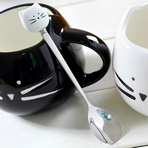 Black & White Stainless Steel Cat Spoon