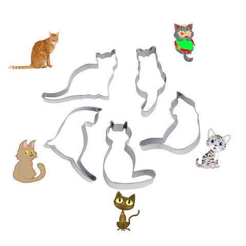 5 Pieces Set of Cat Shaped Cookie Cutter Molds